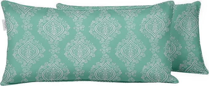 Indoor/Outdoor Polyester Fabric Lumbar Pillow Cover, All-Weather Waterproof Rectangular Cushion Case for Patio Furniture, 12 x 24 Set of 2 - Ogee-52
