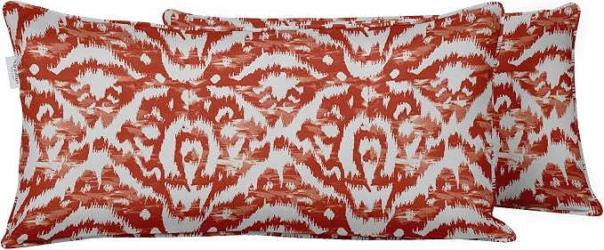 Indoor/Outdoor Polyester Fabric Lumbar Pillow Cover, All-Weather Waterproof Rectangular Cushion Case for Patio Furniture, 12 x 20 Set of 2 - Ikat-65