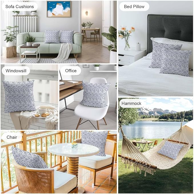 Vandarllin Outdoor Throw Pillows Covers 24x24 inch Set of 2 Waterproof Blue Stripe Lines Decorative Zippered Cushion Covers for Patio Furniture, Abstract Striped Lumbar Pillowcases
