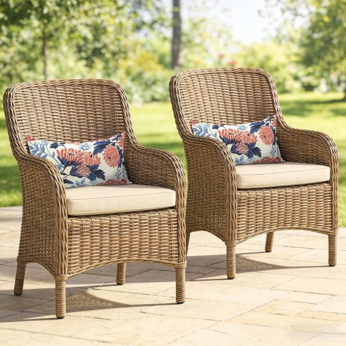 Outdoor Lumbar Pillows 12x20 Inch, Water Repellent Cushion Pillows, Outdoor Pillows with Inserts for Home Garden Pack of 2, Red Chrysanthemum