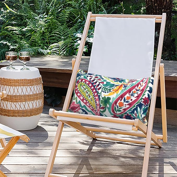 Outdoor Lumbar Pillows 12x20 inch, Rectangle Throw Pillows with Inserts, Decorative Lumbar Cushions for Patio Furniture Garden Couch Home Sofa Office Chair, Pack of 2, Vigour Paisley