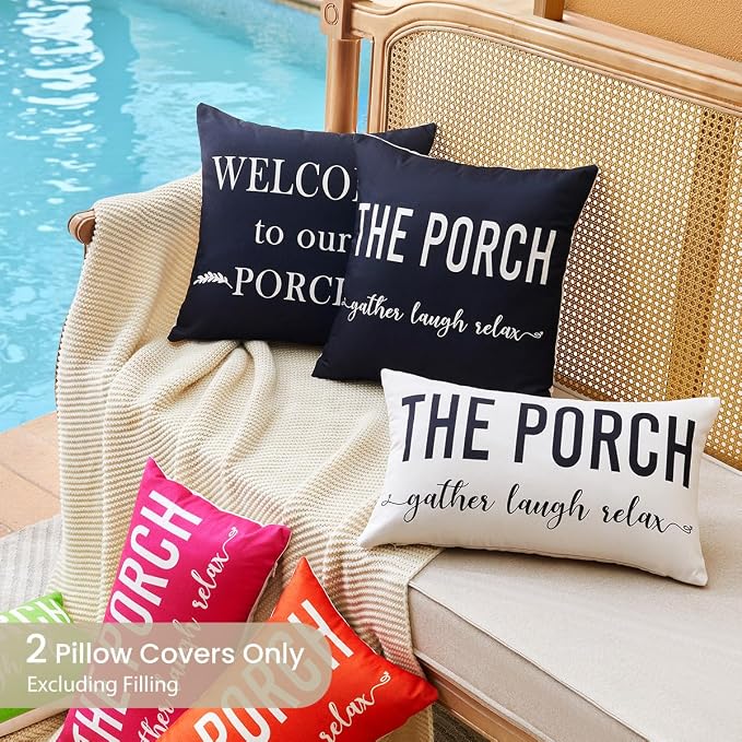 Porch Decor White Outdoor Lumbar Pillow Covers Waterproof 12x20 for Patio | Set of 2, Patio Decor, Porch Pillows, Outdoor Pillows Waterproof, Outdoor Pillows for Patio Furniture, Weather Resistant