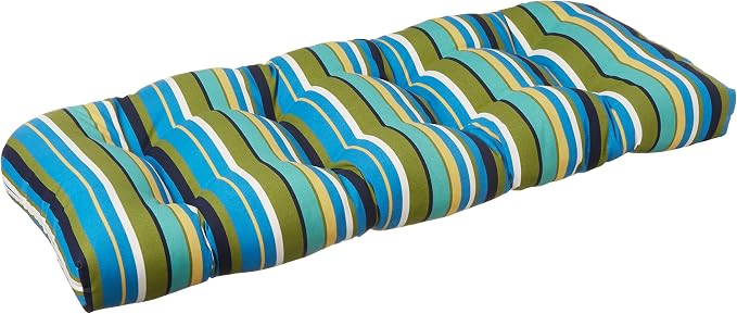 Pillow Perfect Stripe Indoor/Outdoor Sofa Setee Swing Cushion, Tufted, Weather, and Fade Resistant, 19" x 44", Blue/Green Topanga, 1 Count