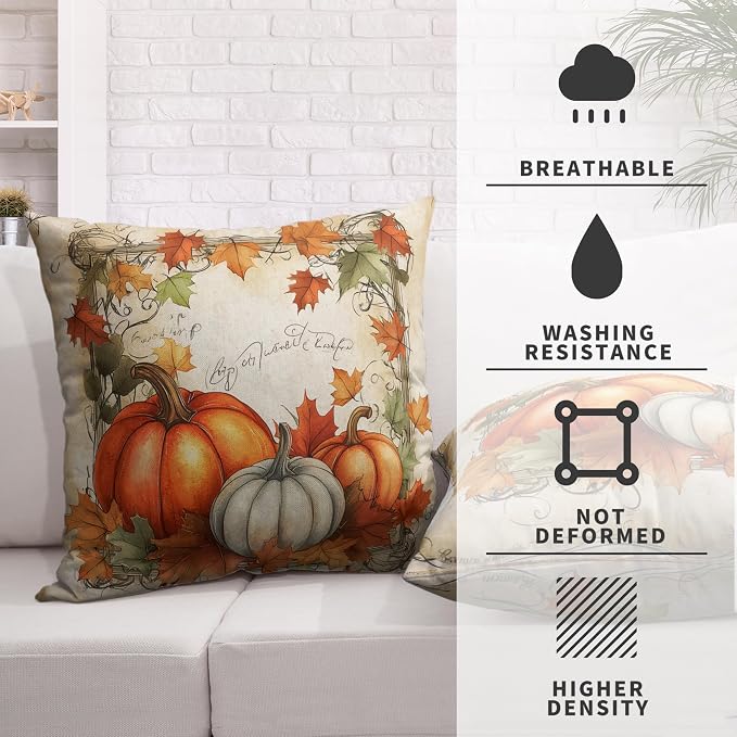 Fall Pillow Covers 22x22 Set of 2 Maple Leaves Pumpkin Pillow Covers Autumn Harvest Pillowcase Thanksgiving Vintage Cushion Case for Home Decor Couch Sofa