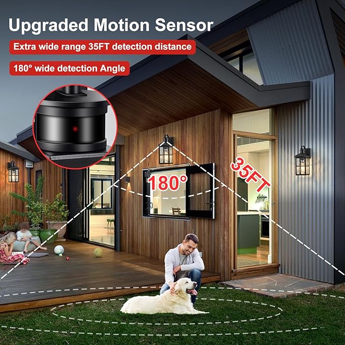 Porch Lights Outdoor with Remote, Motion Sensor Exterior Lighting Fixtures | 2 Pack Intelligent Outdoor Wall Lights, 4 Lighting Modes Outdoor Sconce Lights for House Patio Front Door Garage