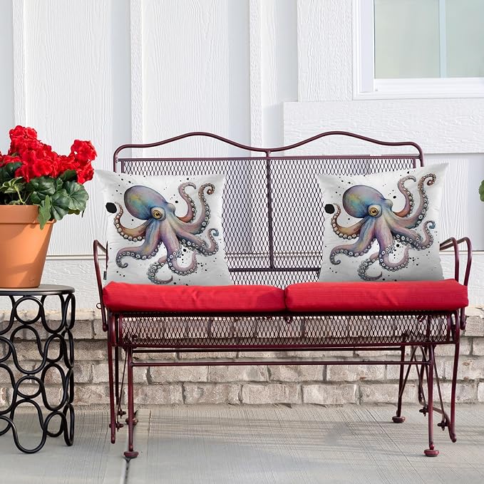 Swono Octopus Bed Pillow Covers, Watercolor Ocean Sea Octopus Decorative Throw Pillow Cover Cushion Case for Sofa Bed Living Room Farmhouse Decorations, 18"X18" 2 Pieces Pillowcases
