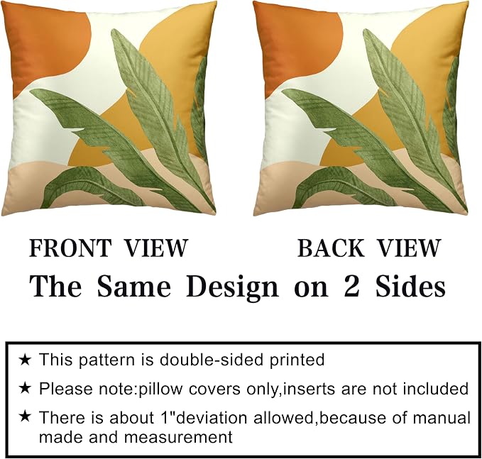 Set of 2 Tropical Leaves Throw Pillow Covers Boho Abstract Pillow Case Modern Palm Tree Cushion Case 20x20 Cotton Blend Pillowcase for Living Room Home Decor Sofa