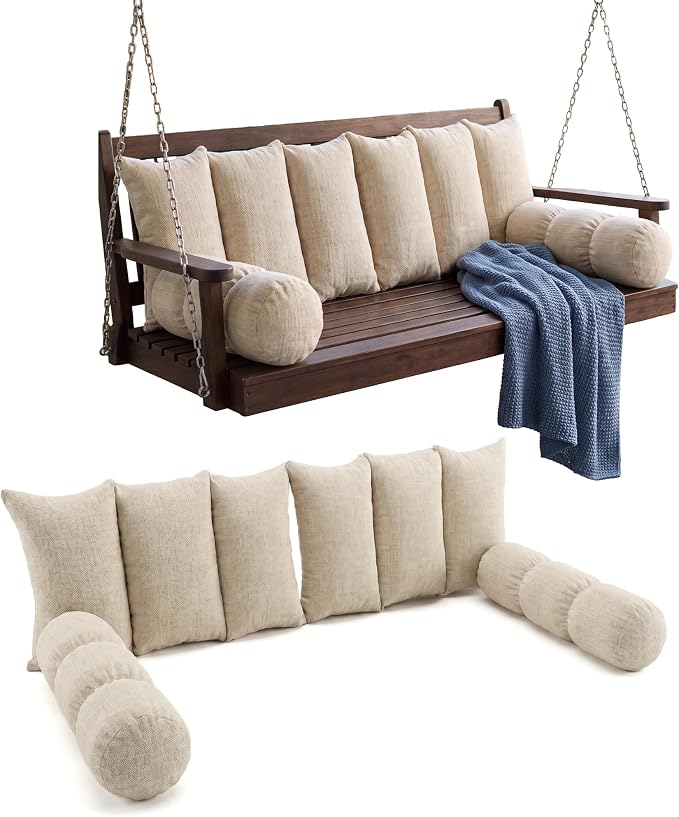 4 PCS Porch Swing Cushion Set with Removable Cover | Shredded Foam Filled Daybed Cushion. Soft Supportive Hanging Chair Cushion Replacement for Porch, Garden, Bedroom, Beige