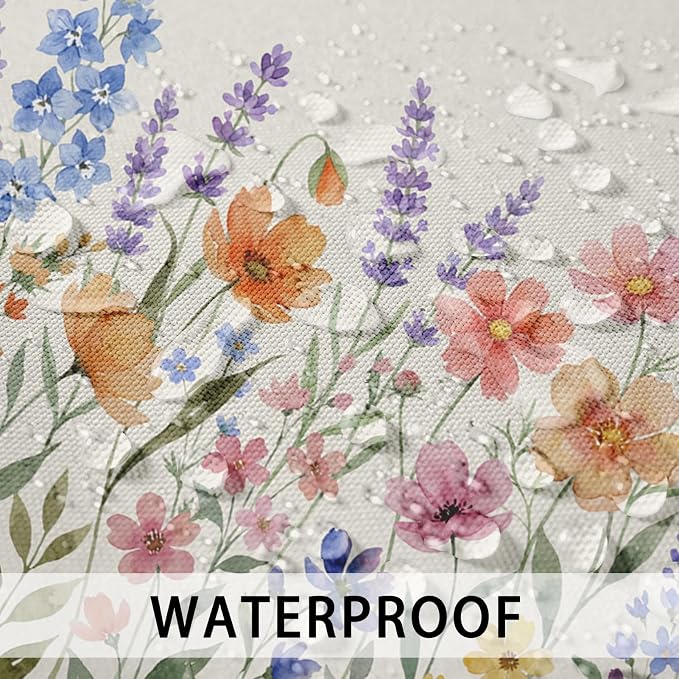 Waterproof Throw Pillow Covers, Flower, 18 x 18 Inch, Set of 2 | Wildflower outdoor farmhouse garden decorative pillowcase square cushion case for couch beach patio