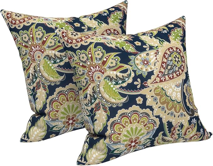 LVTXIII 2 Pack Outdoor Pillows 18x18 Inch, Square Throw Pillows with Inserts, Decorative Water-Repellent Pillow Cushions for Patio Furniture and Garden Sofa, Paisley Bloom