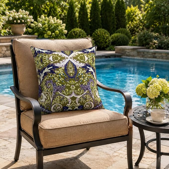 Waterproof Outdoor Throw Pillows with Inserts 18 x 18 Inch | Pack of 2 Decorative Patio Pillows, Square Outdoor Pillows for Patio Furniture Porch Garden Deck Balcony Couch and Sofa