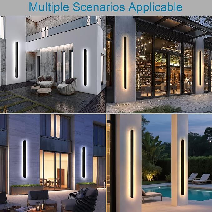92.5inch Modern Exterior Lighting Fixtures, Waterproof IP65 Linear Outdoor Wall Sconce, Black LED Porch Lights Outdoor 2700k-6500k Dimmable Long Outside Lights for House Fashion Store