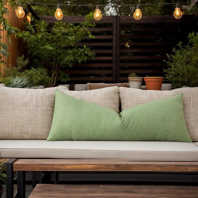 Kevin Textile Outdoor Waterproof 14”x36” Pillow Cover 1 Pack, Sage Green | Water Resistant, Soft Faux Linen-cotton Yarn-dyed Woven Texture Throw Pillow Covers for Tent Patio Garden Couch Sofa