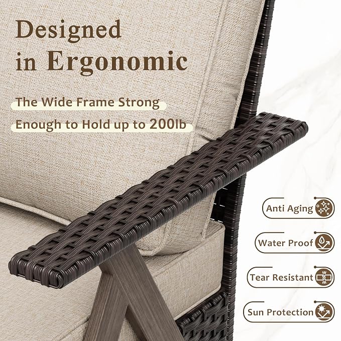 8 Pieces Patio Furniture Set,Outdoor Loveseat Sofa & High Back Swivel Rocker Patio Chairs, Wicker Conversation Set with Coffee Table and Side Table for Deck Yard and Poolside