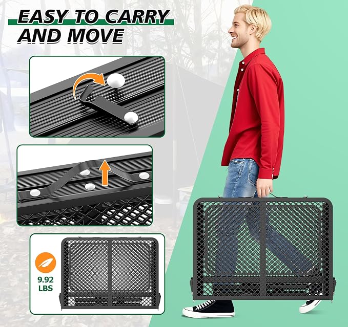 Folding Camping Table with 2 Extra Desktop, Height Adjustable Portable Grill Table, Metal Outdoor Grill Table for Outside, Camping Cooking Tables for Picnic, BBQ, 53.14 x 26.6 x 23.6 inches Large Size