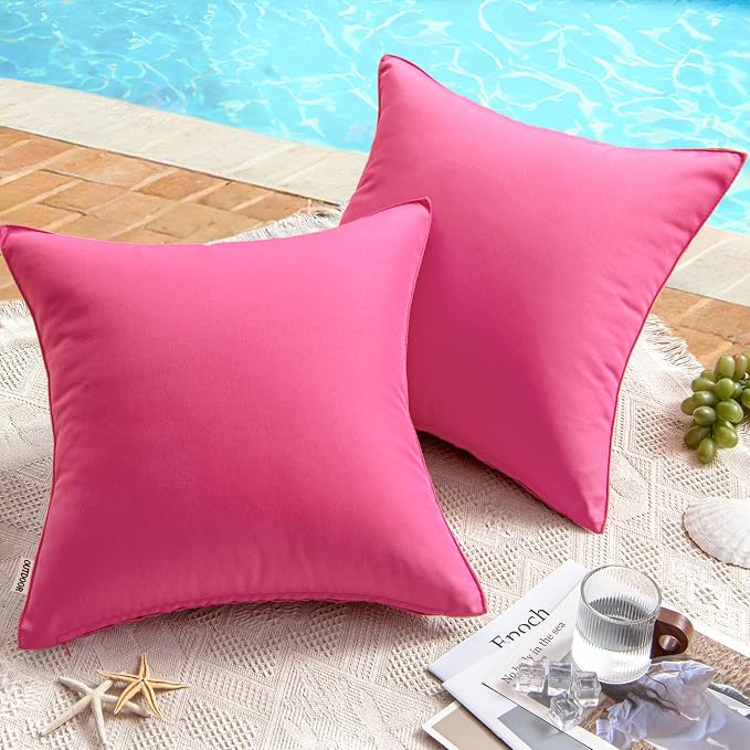 MIULEE Decorative Outdoor Waterproof Pillow Covers 20x20 Hot Pink | Decorative Patio Furniture,Pack of 2,Accent Square Soild Throw Pillow Covers,Summer Garden Tent Couch Sofa