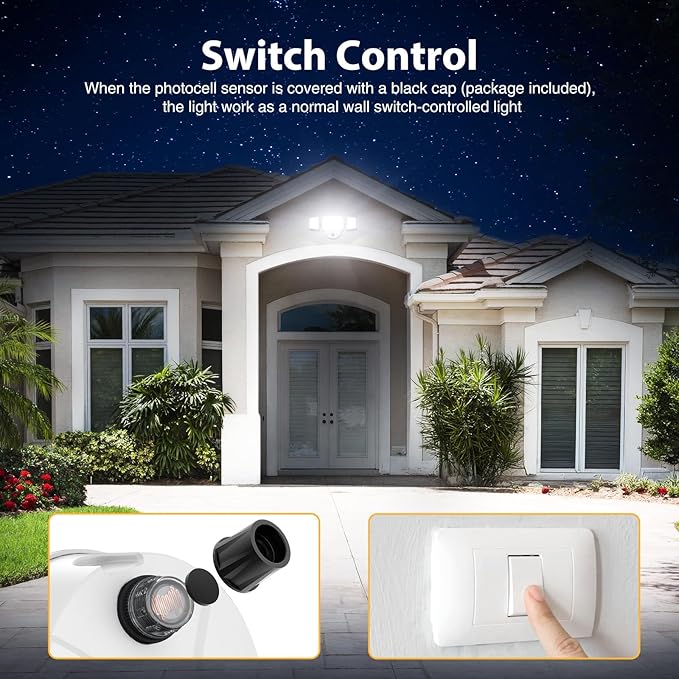 Onforu 80W LED Dusk to Dawn Flood Lights,8000LM White Exterior Security Outdoor Lighting,IP65 Waterproof Outdoor 3 Adjustable Heads Photocell Light Fixture,6500K Floodlight for Garage,Patio,Yard
