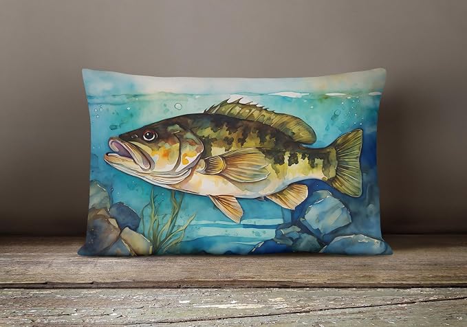 Caroline's Treasures DAC2827PW1216 Smallmouth Bass Throw Pillow Machine Washable, Indoor Outdoor Decorative Pillow for Couch, Bed or Patio, 12HX16W