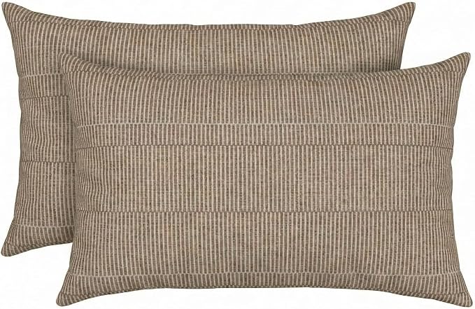 RSH DECOR: Sunbrella Lumbar Throw Pillows Set of 2 | 20" x 12" | Water and Fade-Resistant Performance Fabric | Outdoor Pillow Covers with Down-Alternative Inserts | Made in USA (Aviva Cumin)