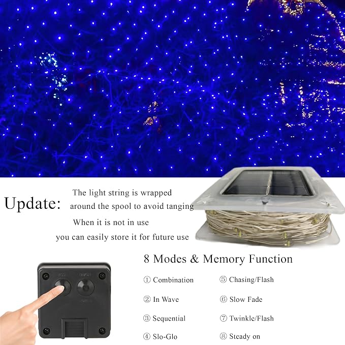 Joomer Solar Fairy Lights, 2-Pack Total 80FT 240LED String Lights, Blue | Silver Wire, Solar String Light Waterproof 8 Lighting Modes for Patio Fence Party Garden Yard Home Outdoor Decoration