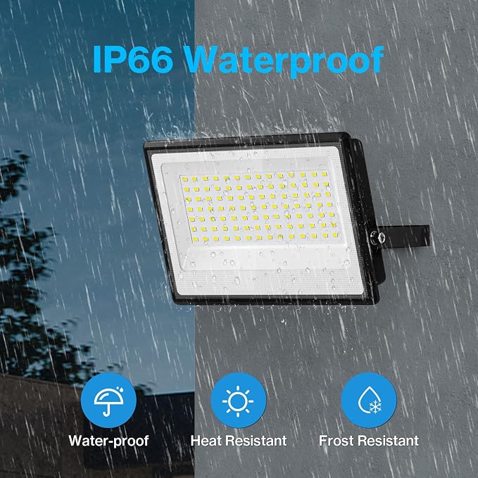 Olafus 2 Pack 130W LED Flood Light Outdoor, 13000lm LED Work Light with Plug, IP66 Waterproof Exterior Security Lights, 6500K Daylight White Outside Floodlights for Playground Yard Stadium Lawn