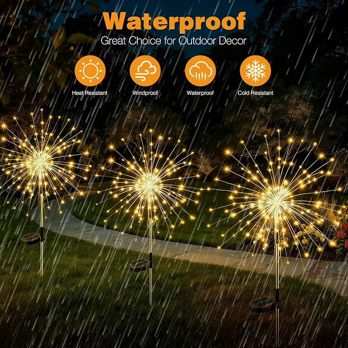 btfarm 1 Pack Solar Garden Lights Outdoor, 8 Modes Firework Lights Outside | 120LED, Waterproof Fairy Twinkle Light Solar Powered for Yard Christmas Pathway Lawn Pool Patio Decorative, Warm White