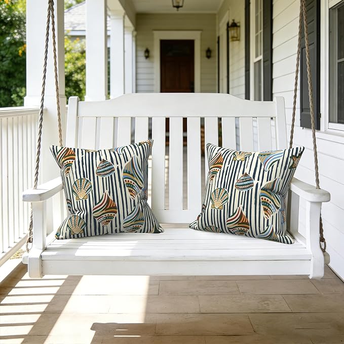 LVTXIII Outdoor Throw Pillows 16x16 Inch, Set of 2 Square Decorative Pillows with Inserts for Patio Furniture, Porch Chair, Garden Sofa, Cabana Shells