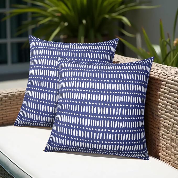 Pack of 2 Outdoor Pillows, 18x18 Outdoor Throw Pillows Waterproof | Decorative Patio Pillows, Outdoor Square Pillows, Fluffy and Supportive, Couch and Garden Use, Pebble Dark Blue