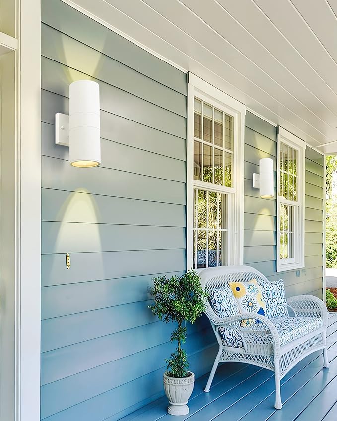 Ken & Ricky Cylinder Outdoor Wall Sconce Lights,Up and Down, White, 2 Pack | Aluminum Waterproof Outdoor Wall light,No Glare,Exterior Lighting Fixtures,E26 Base，For Porch House Garage Front Door Patio