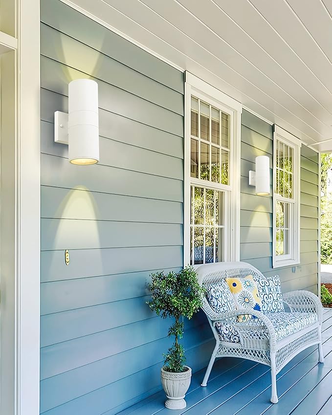 Ken & Ricky Cylinder Outdoor Wall Sconce Lights,Up and Down,White,1 Pack | Aluminum Waterproof Outdoor Wall light,No Glare,Exterior Lighting Fixtures,E26 Base，For Porch House Garage Front Door Patio