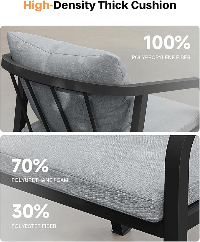 Never-Rust Aluminum Outdoor Dining Chairs Set Of 2, Patio Dining Chairs with Thick Cushion, Outdoor Patio Chairs with Wraparound Backrest and Curved Armrest for Balcony, Lawn, Courtyard, Black