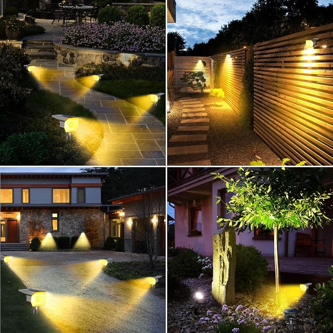 2 Pack Solar Spot Lights Outdoor Waterproof, Landscape Spotlights | Warm White, Solar Powered, Auto On/Off, Lighting for Outside Pathway Yard Lawn Flag Garden Walkway Pathway