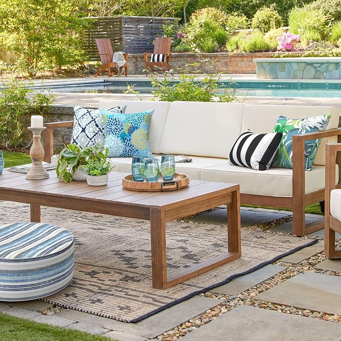 Outdoor Throw Pillows 16x16 Inch, Water Repellent Patio Pillows with Inners Set of 2 for Patio Furniture Home Garden, Dahlia Blue