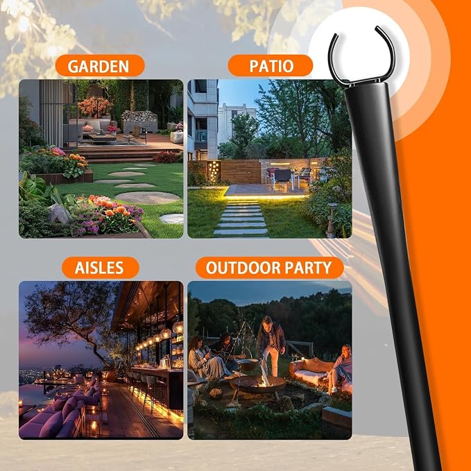 4 Pack 10Ft String Light Poles, Metal Poles with Fork for Outside Lights, Outdoor Metal Light Stand with Fence Brackets Hanging Lights for Garden Patio Wedding Backyard