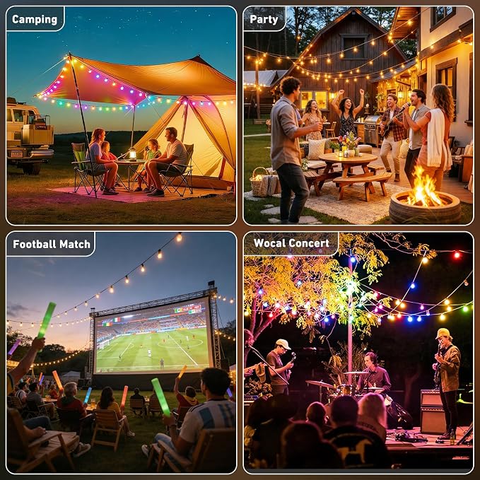 AILBTON RGB+IC 400FT Outdoor String Lights Bulbs IP67 Waterproof LED Color Changing Smart App Hanging Shatterproof Light with Remote Controller for Outside, Patio, Backyard, Garden, Party