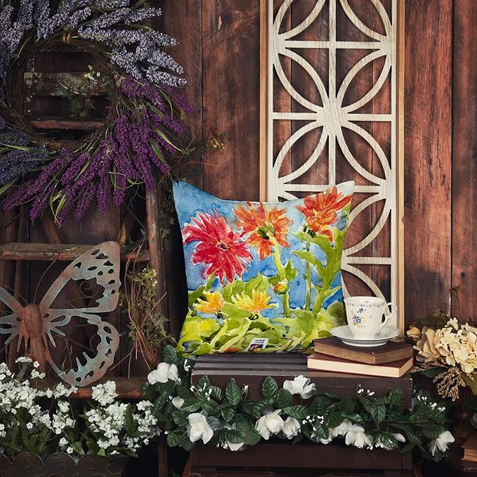 Caroline's Treasures 6038PW1414 Flower - Gerber Daisies Fabric Decorative Pillow Machine Washable, Indoor Outdoor Decorative Pillow for Couch, Bed or Patio, 14Hx14W