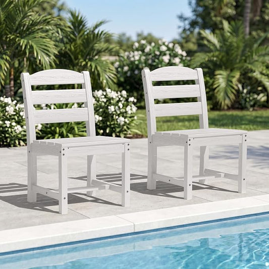 KINGYES Outdoor Armless Dining Chairs Set of 2,All-Weather HDPE Patio Chairs for Backyard,Pooside,White