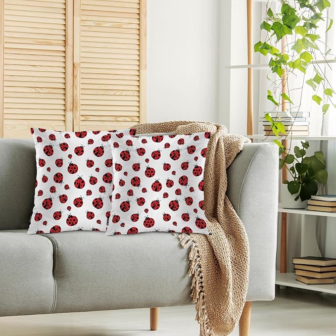 Swono Outdoor Pillow Covers Ladybug, Cute Ladybird Wild Ladybugs Home Decorative Throw Pillow Case Cushion Cover for Men/Woman/Bed/Sofa/Office/Car, 18x18 Inch, 2Pcs Pillow Covers Red
