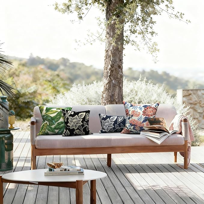 LVTXIII 2 Pack Outdoor Pillows 18x18 Inch, Square Throw Pillows with Inserts, Decorative Water-Repellent Pillow Cushions for Patio Furniture and Garden Sofa, Lush Leaf Jungle