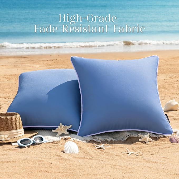 Phantoscope Pack of 2 Outdoor Waterproof Throw Pillow Covers Decorative Square Cushion Case Patio Pillows for Couch Tent, Foggy Blue 20x20 inches