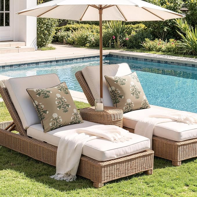 MIULEE Floral Outdoor Pillows Covers with Inserts 18x18 Brown | Set of 2 Waterproof Decorative Throw Pillows with Piping,Vintage Fade Resistant, Patio Furniture Summer Garden Couch Sofa