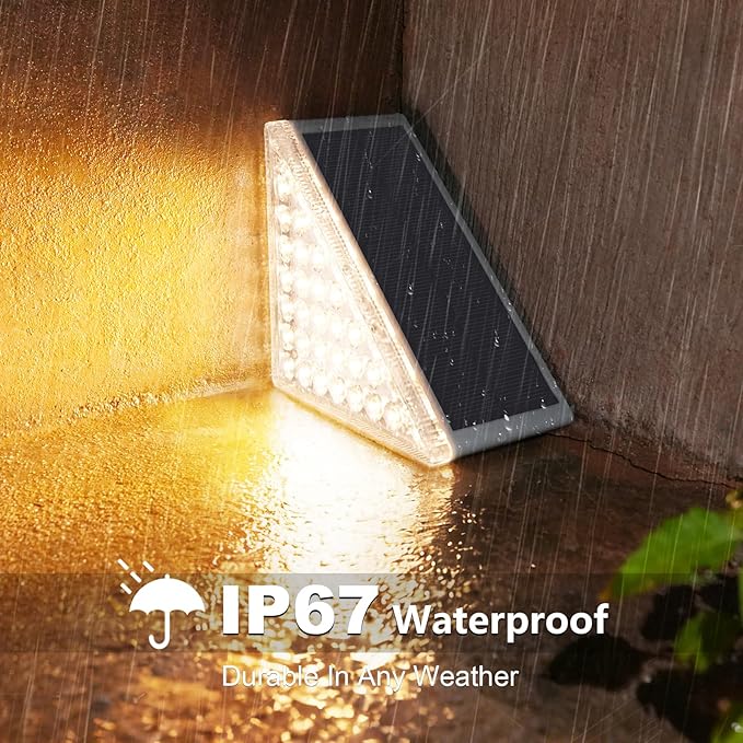 VOLISUN Solar Step Lights for Outside 4 Pack, Solar Stair Lights Outdoor | Waterproof IP67,28 LED,1200 mAH Outdoor Step Light,Outdoor Decor for Garden Stair, Deck, Front Step, Front Porch,and Patio