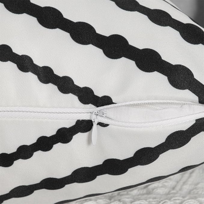 Adabana Outdoor Waterproof Pillow Covers 18x18 White | Geometric Decorative Throw Pillow Covers Set of 2 for Patio, Garden, Porch, Farmhouse