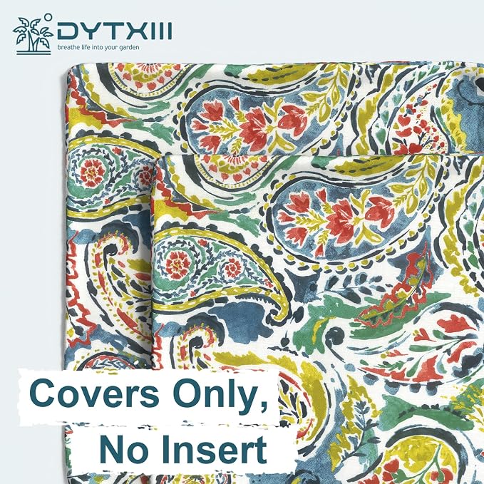 DYTXIII Pack of 2 Outdoor Waterproof Pillow Covers ONLY, 18"x18" Square Decorative Double Printed Throw Pillow Cases for Patio Couch Porch Furniture, Paisley Paradise