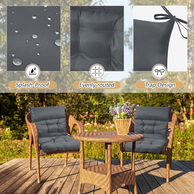 Sintuff 44 x 21 x 4 Patio Chair Cushions Outdoor Chair Cushions Seat/Back Tufted Pillow with Ties All Weather Replacement Indoor Patio Furniture Outdoor Furniture(Dark Grey,4 Pcs)