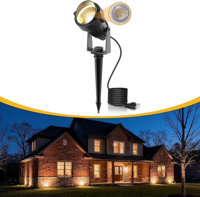 L LOHAS LED 5W Plug in Outdoor Spotlight 3000K Landscape Light 1 Pack | Plug in Landscape Lighting with Warm White Light, Outdoor Yard Spotlight for Garden, House, Pathway and Tree Lighting