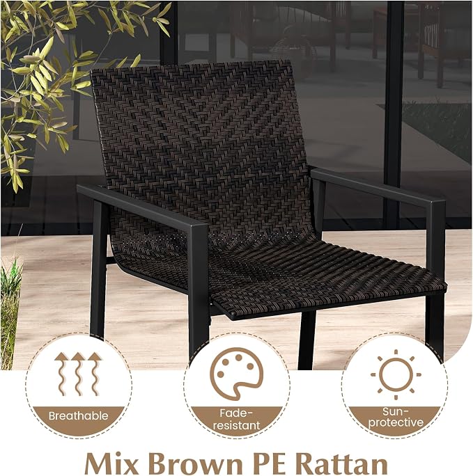 HAPPYGRILL 8 Pieces Wicker Patio Conversation Set with Coffee Table, PE Rattan Chairs with Galvanized Metal Frame, Outdoor Table and Chairs Set for Small Space, Balcony, Poolside, Backyard (Mix Brown)