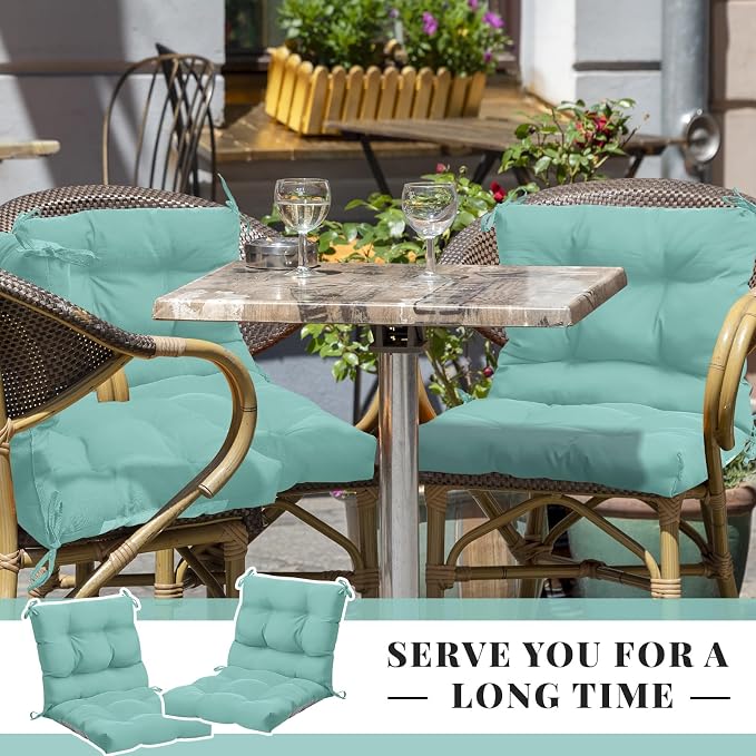 Marsui 4 Pcs Outdoor Indoor High Back Chair Cushions Patio Furniture Tufted Pillow with Ties Water-Resistant Replacement Outdoor Rocking Chair Cushions, 42 x 21 Inches (Light Green,Solid Color)