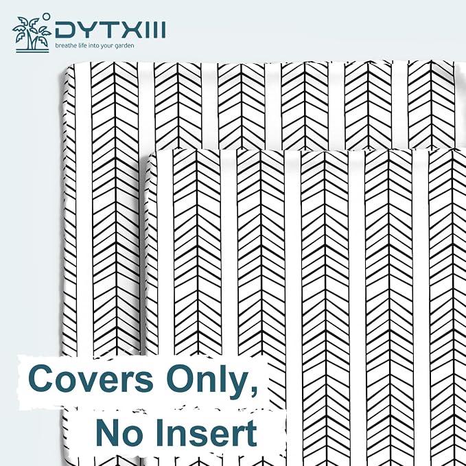 DYTXIII Pack of 2 Outdoor Waterproof Lumbar Pillow Covers ONLY, 12x20 Rectangle Decorative Double Printed Pillow Cases for Patio Couch Porch Furniture - Herringbone Black White