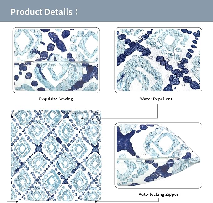 Outdoor Throw Pillow Covers 18”x18”, Decorative Pillow Covers for Patio Furniture, Modern Cushion Cases for Garden Couch Home Sofa Bed Office Chair, Pack of 2, Boho Geometry Blue